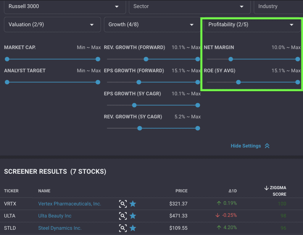 How to screen for profitable stocks